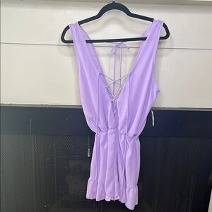 Lavender Sleeveless Romper with Lace-Up Accents